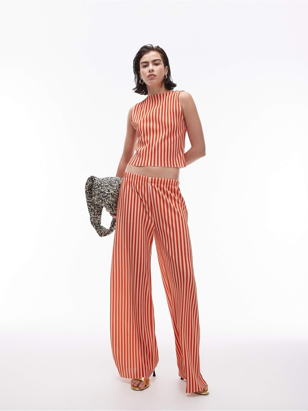 Top Shop Striped Orange Wide-Leg Top and Pants - Women's